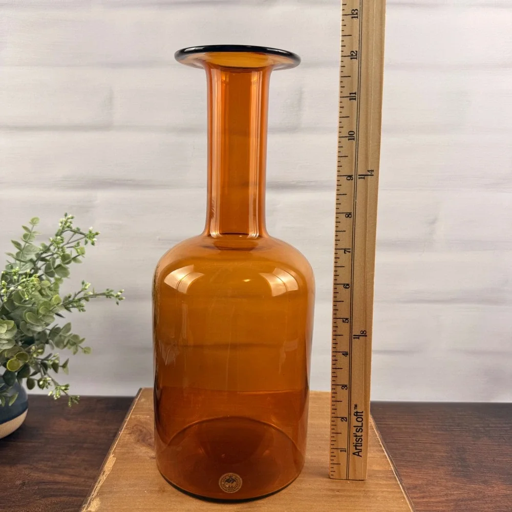 Holmegaard Otto Brauer Gulvvase Amber Glass Vase Denmark Mid Century 12.5